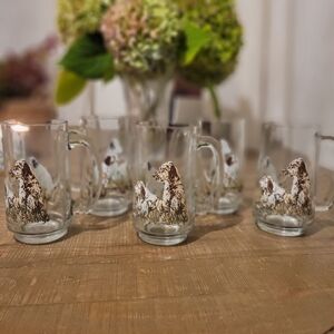 6 Vintage Schmidt Clear Tall Beer Mugs Pointer Hunting Dogs J Powers Coffee Mugs